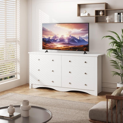 6 Wood Drawers Dresser for Bedroom, Double Dresser for TV up to 65