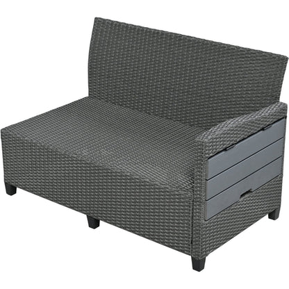 5-Piece Outdoor Patio Rattan Sofa Set, Sectional PE Wicker L-Shaped