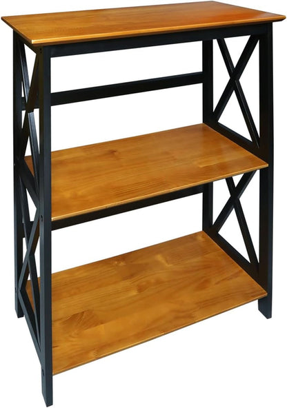 Shelf Bookcase Antique Walnut Black Three Shelf X Design