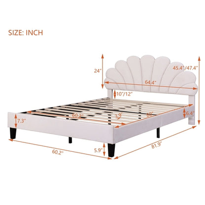 Upholstered Platform Bed with Flower Pattern Velvet Headboard