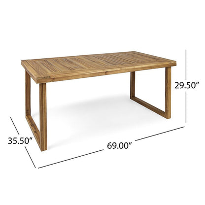 Outdoor Acacia Wood 7 Piece Dining Set with Cushions, Sandblasted
