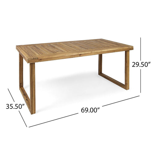 Outdoor Acacia Wood 7 Piece Dining Set with Cushions, Teak Finish