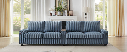 Modern 4-Seater Corduroy Sofa Couch with USB Ports, Hidden Storage and