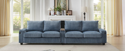 Modern 4-Seater Corduroy Sofa Couch with USB Ports, Hidden Storage and