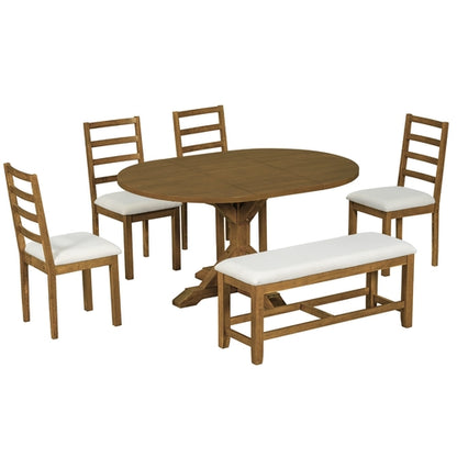Farmhouse 6-Piece 60inch Extendable Pedestal Dining Table Set with