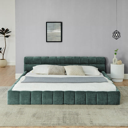 Upholstered Bed Frame with Thick Chenille Fabric, Grounded Platform