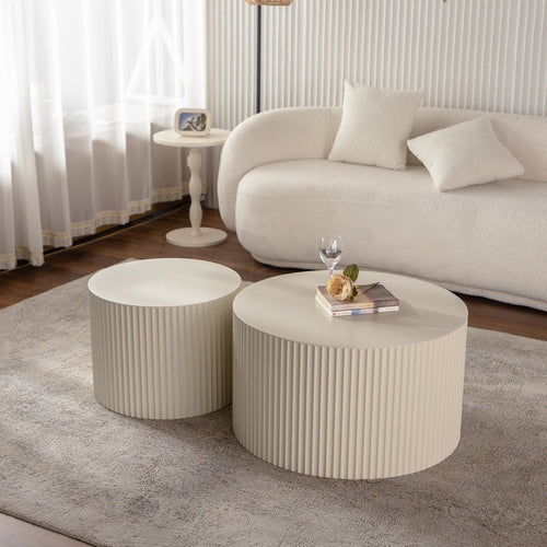 Round Wood Coffee Table for Living Room for Small Space Apartment and