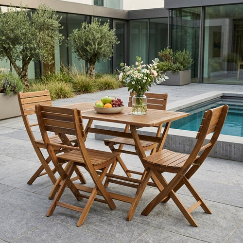 5-Piece Acacia Wood Foldable Outdoor Patio Dining Set