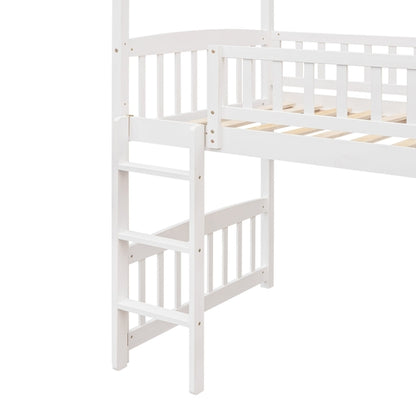 Twin Loft Bed with Slide, House Bed with Slide,White