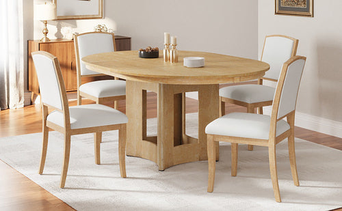 Farmhouse Extendable Round Dining Table Set for 4, 5-Piece Kitchen