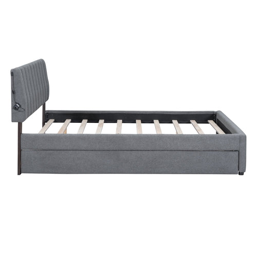 Teddy Fleece Queen Size Upholstered Platform Bed with Twin XL Trundle