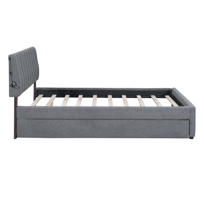 Teddy Fleece Queen Size Upholstered Platform Bed with Twin XL Trundle