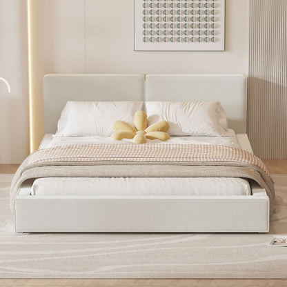 Queen Size Upholstered Platform Bed with Velvet Fabric, Grounded Bed