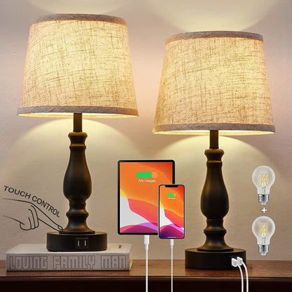 Table Lamps Set of 2 With USB Charging Ports Bedside Modern