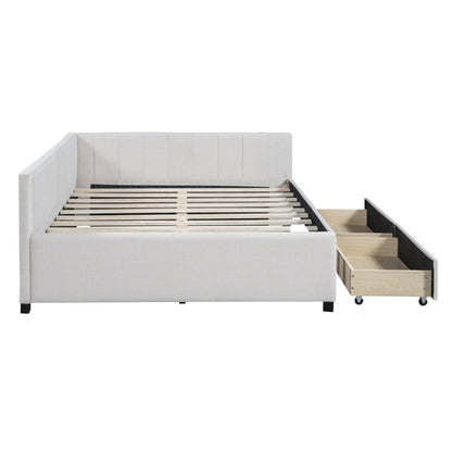 Full Size Upholstered Daybed with 2 Storage Drawers Sofa Bed Frame No
