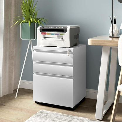 White Rolling File Cabinet With Lock Office Storage