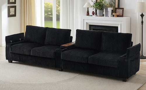 Modern 4-Seater Corduroy Sofa Couch with USB Ports, Hidden Storage and