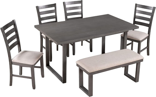 6 Piece Rustic Wood Dining Set With Bench And Chairs