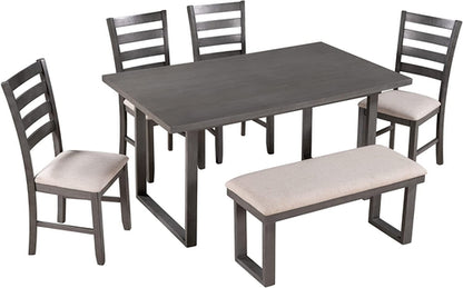 6 Piece Rustic Wood Dining Set With Bench And Chairs