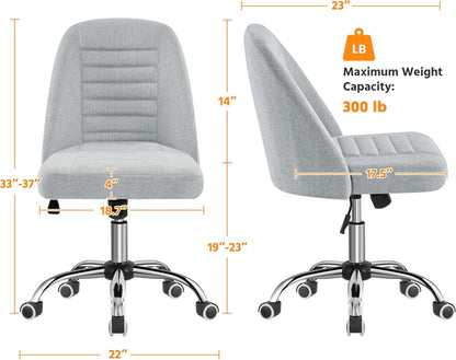 Linen Office Desk Chair With Rolling Wheels For Home Office