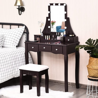 Brown Vanity Table Set With 10 LED Lights For Bedroom