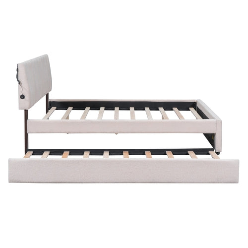 Teddy Fleece Queen Size Upholstered Platform Bed with Twin XL Trundle