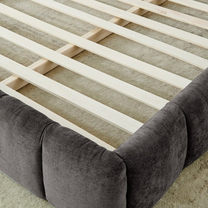 Upholstered Bed Frame with Thick Chenille Fabric, Grounded Platform