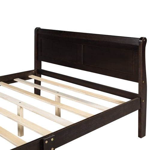 Wood Platform Bed with Headboard and Wooden Slat Support