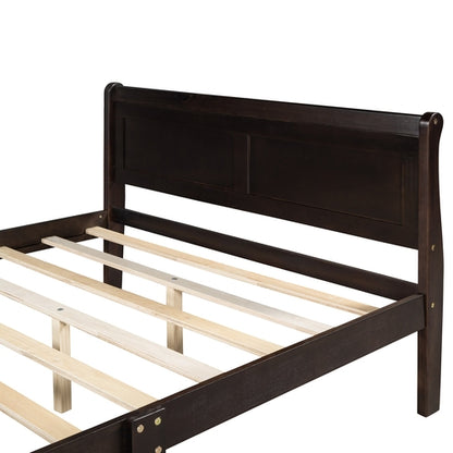 Wood Platform Bed with Headboard and Wooden Slat Support