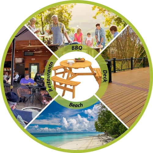 Circular Outdoor Wooden Picnic Table For Patio, Backyard, Garden, DIY