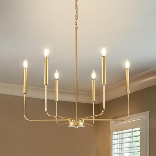 Gold 6 Light Candle Chandelier For Dining Room Modern