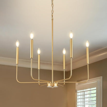 Gold 6 Light Candle Chandelier For Dining Room Modern