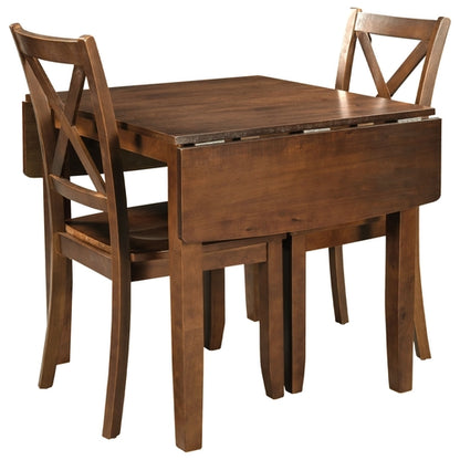 3-Piece Wood Drop Leaf Breakfast Nook Dining Table Set with 2 X-back