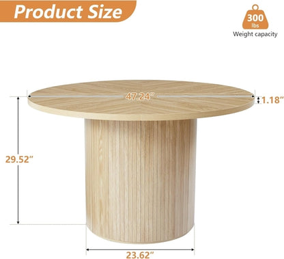 Round Dining Table for 4, Modern Farmhouse Kitchen Table, 47 Inch