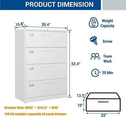 Lockable 4 Drawer Metal File Cabinet For Home Office