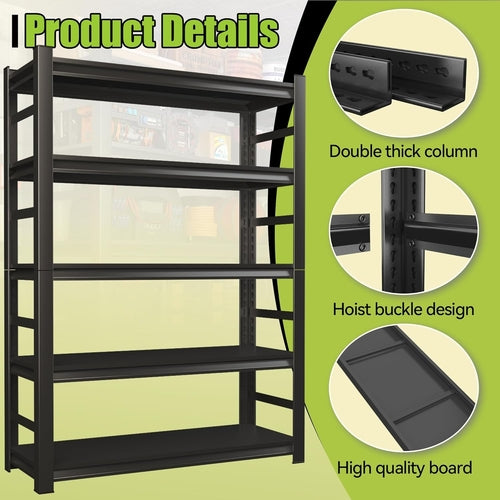 Book Shelf, 5 Tier Metal Wide Book Shelves, Heavy Duty Bookcase,