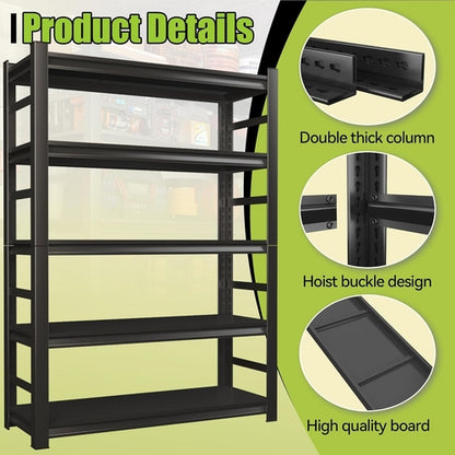 Book Shelf, 5 Tier Metal Wide Book Shelves, Heavy Duty Bookcase,