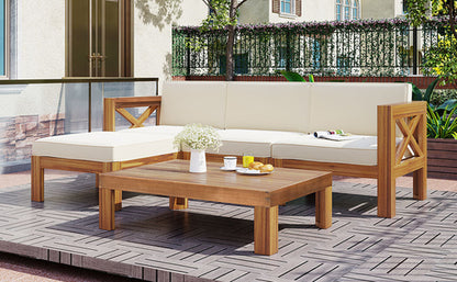 Outdoor Backyard Patio Wood 5-Piece Sectional Sofa Seating Group Set
