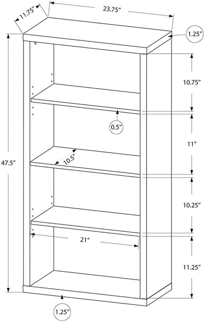 Adjustable 3 Shelf Bookcase 48H Brown Laminate Finish