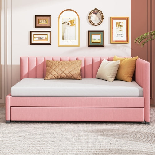 Upholstered Daybed with Trundle Sofa Bed Frame No Box Spring Needed,