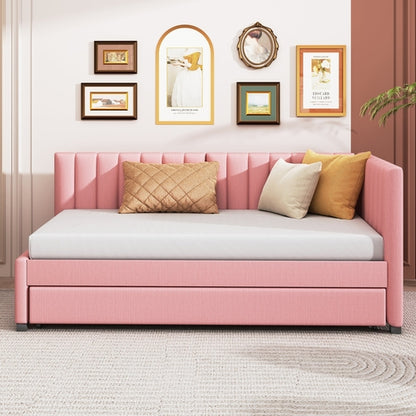 Upholstered Daybed with Trundle Sofa Bed Frame No Box Spring Needed,