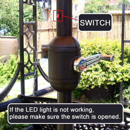 9 Ft Solar LED Lighted Patio Umbrella With Tilt And Crank Lift Light