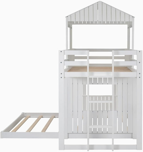 House Bunk Beds, Twin over Full Bunk Bed Wood Playhouse Bunkbed Low