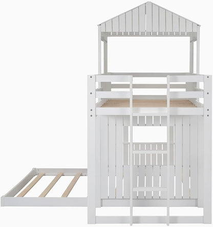 House Bunk Beds, Twin over Full Bunk Bed Wood Playhouse Bunkbed Low