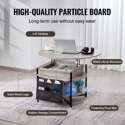 Lift Top Coffee Table, 35.3 In Round Coffee Table With Extra Storage