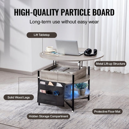 Lift Top Coffee Table, 35.3 In Round Coffee Table With Extra Storage