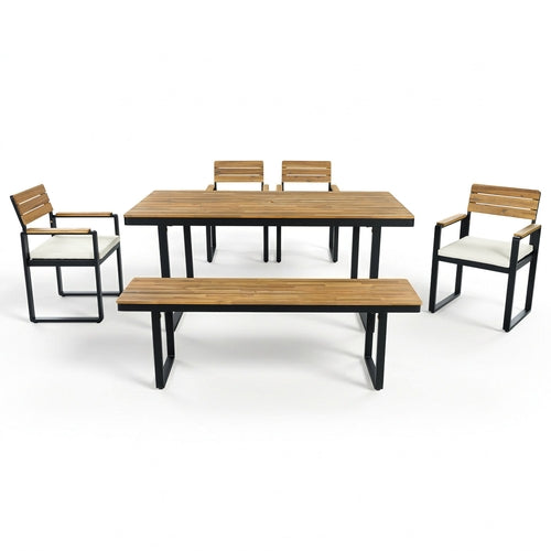 6-Piece Outdoor Dining Set, Acacia Wood, 1 Table with 4 Chairs & 1