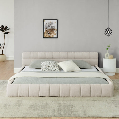 Upholstered Bed Frame with Thick Chenille Fabric, Grounded Platform