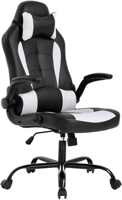 PC Gaming Chair White With Lumbar Support And Flip Up Arms
