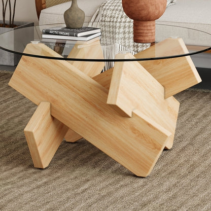 Modern Round Glass Coffee Table – 33.4" Tempered Glass Top with MDF